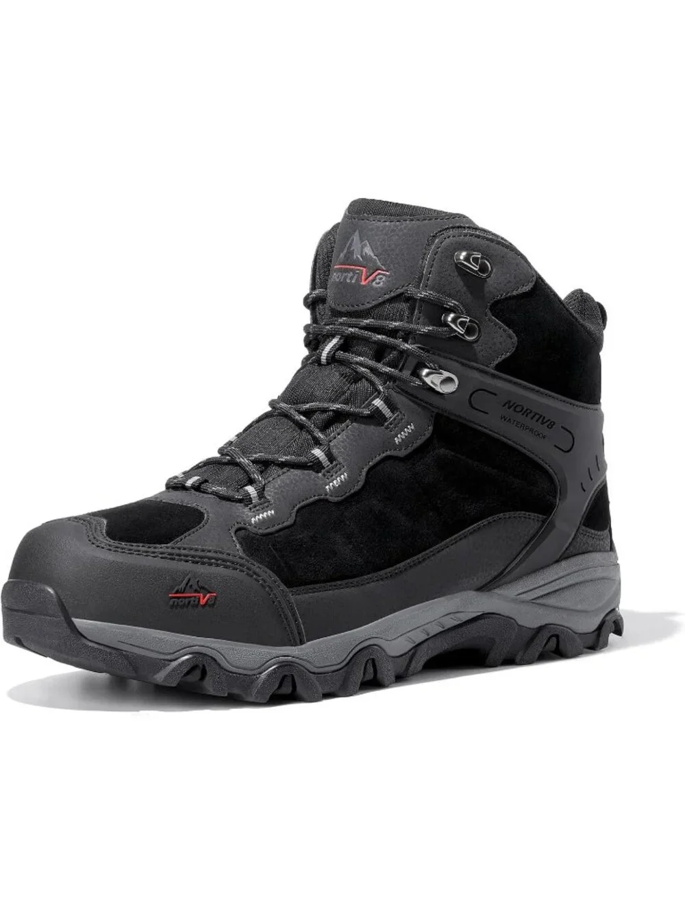 Men's Black Waterproof Shoes Casual Mid Top Round Toe Non Slip Hiking Boots
